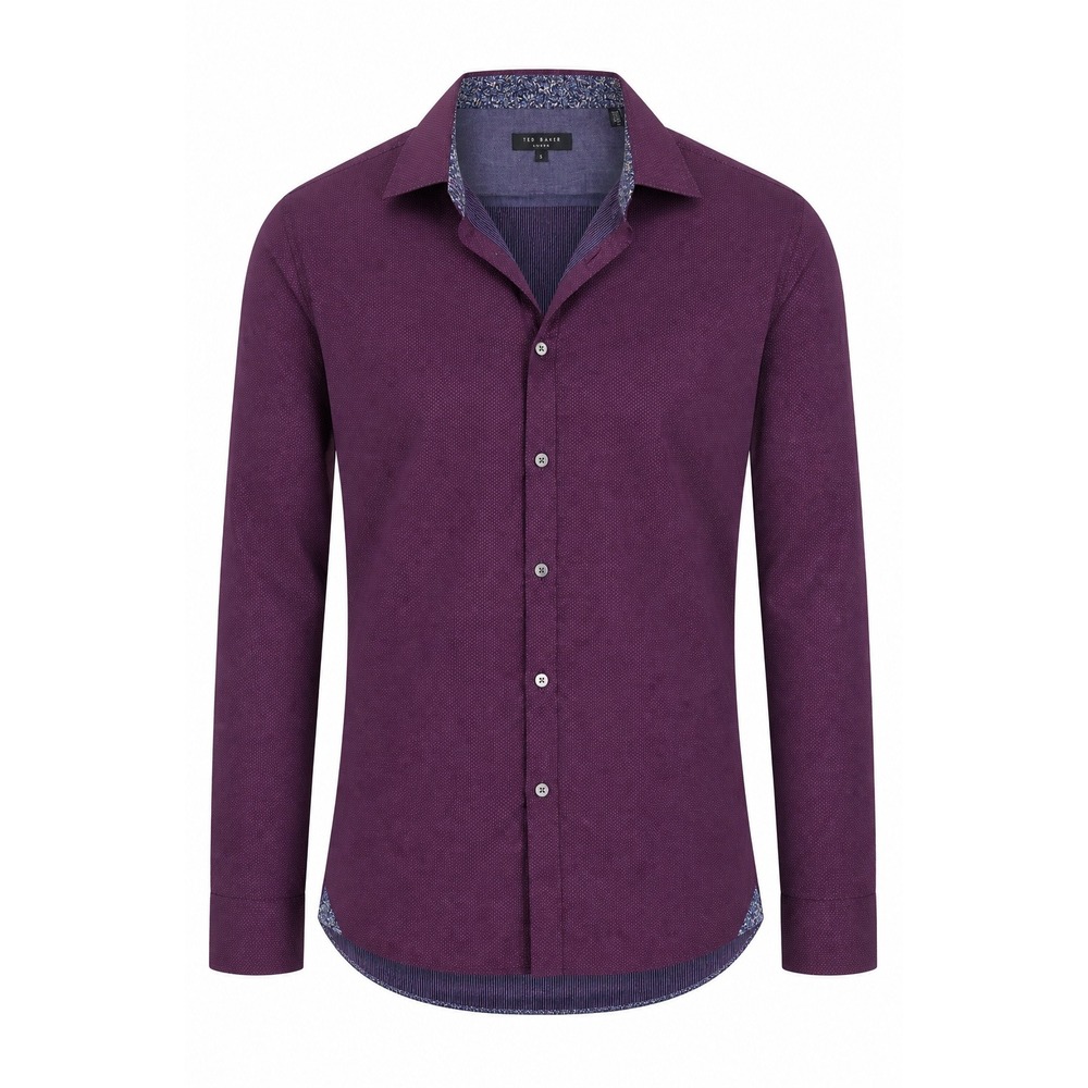 Ted Baker London Size 5 XL Burgundy Geometric Button Front Dress Shirt Long Slv